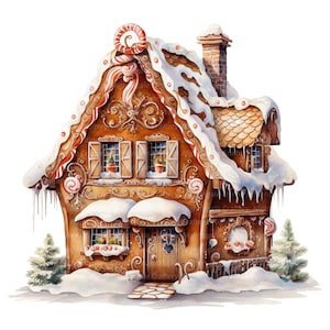 12 Gingerbread House Set 2 Clipart, Clipart di Natale, clipart acquerello stampabile, 14 JPG di alta qualità, download digitale, artigianato di carta