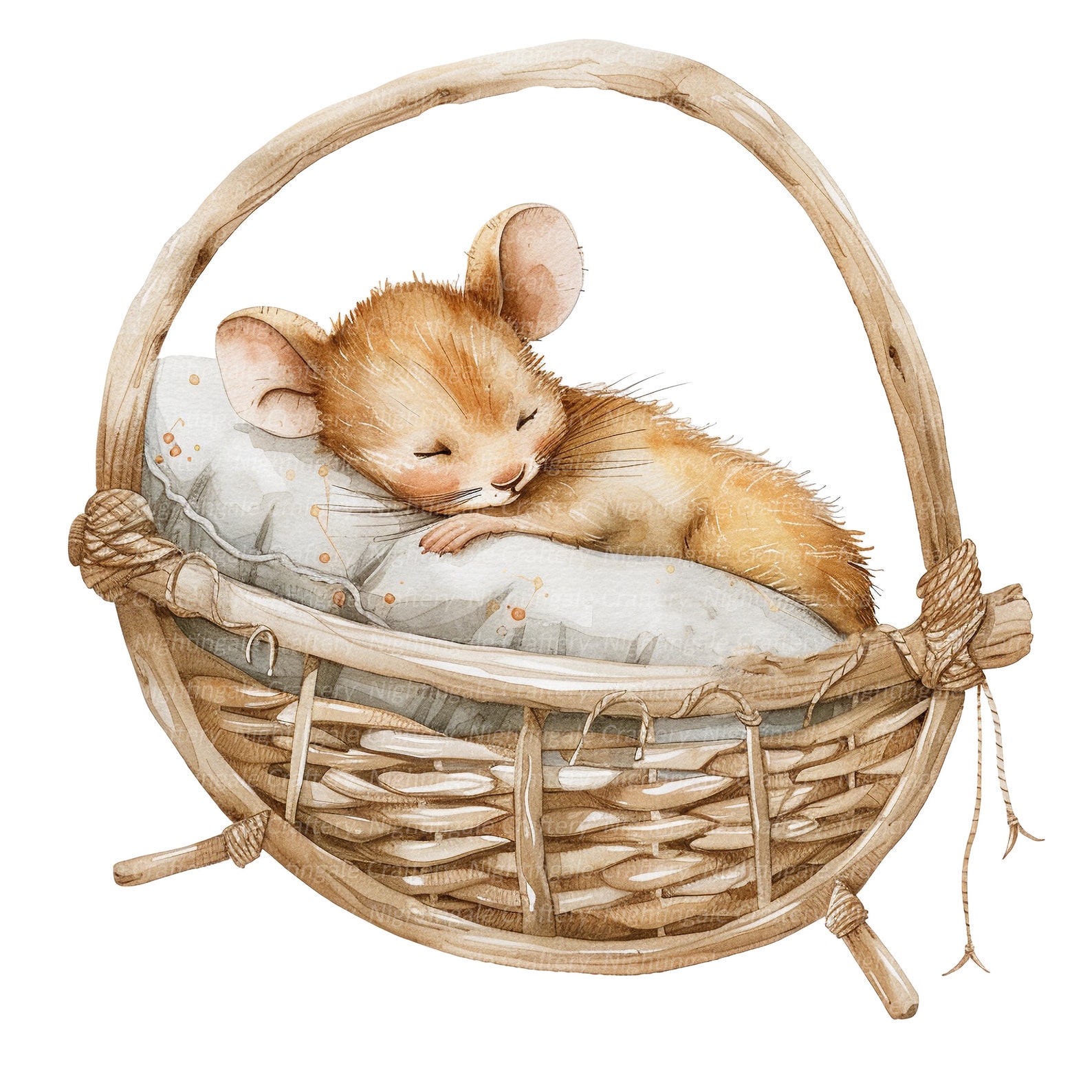 8 Sleeping Mouse Clipart, Mouse in Cradle, Printable Watercolor Clipart ...