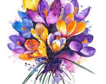 10 Crocus Bouquet Clipart, Crocuses Clipart, Printable Watercolor clipart, High Quality JPGs, Digital download, Paper craft, junk journals