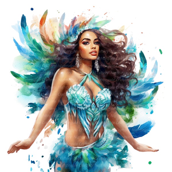 13 Clipart femmes carnaval, femme de Rio, Festival, clipart aquarelle imprimable, fichiers JPG de haute qualité, téléchargement numérique, créations en papier, journal indésirable