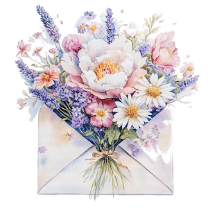 10 Blumen Umschlag Clipart, druckbare Umschlag, druckbare Aquarell Clipart, hochwertige JPGs, digitaler Download, Papier Handwerk, Zeitschriften