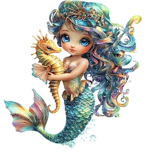 14 Clipart de sirène de dessin animé, fille sirène, clipart aquarelle imprimable, fichiers JPG de haute qualité, téléchargement numérique, créations en papier, journaux indésirables