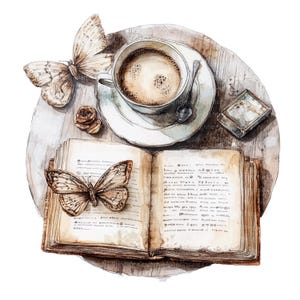 10 cliparts vintage de table basse, livre clipart, clipart aquarelle imprimable, fichiers JPG de haute qualité, téléchargement numérique, créations en papier, journaux intimes