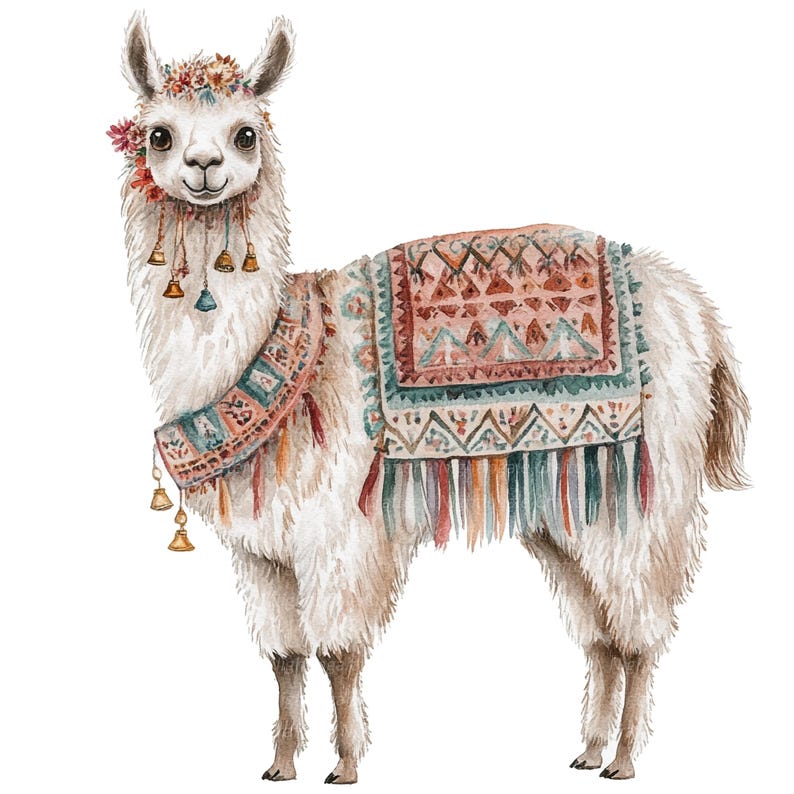 10 Lama Clipart, Lama, Rolig Lama, Utskrivbar Akvarell Clipart, Högkvalitativa JPG/PNG-bilder, Digital nedladdning, Hög upplösning, Papperspyssel bild 7