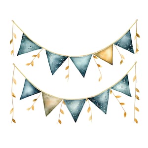 16 Party Bunting Clipart, elegante Girlande Clipart, golden, druckbare Aquarell Clipart, hochwertige PNGs, digitaler Download, Papierhandwerk