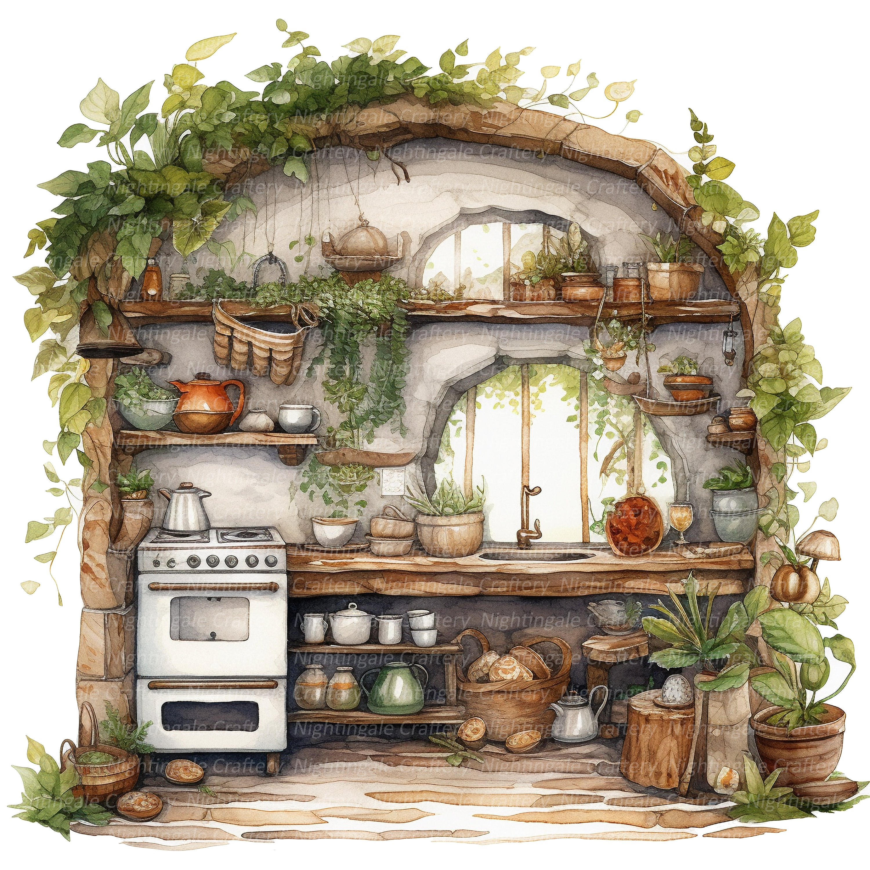 12 Fairy Kitchen Clipart, Printable Watercolor Clipart, 12 High Quality ...
