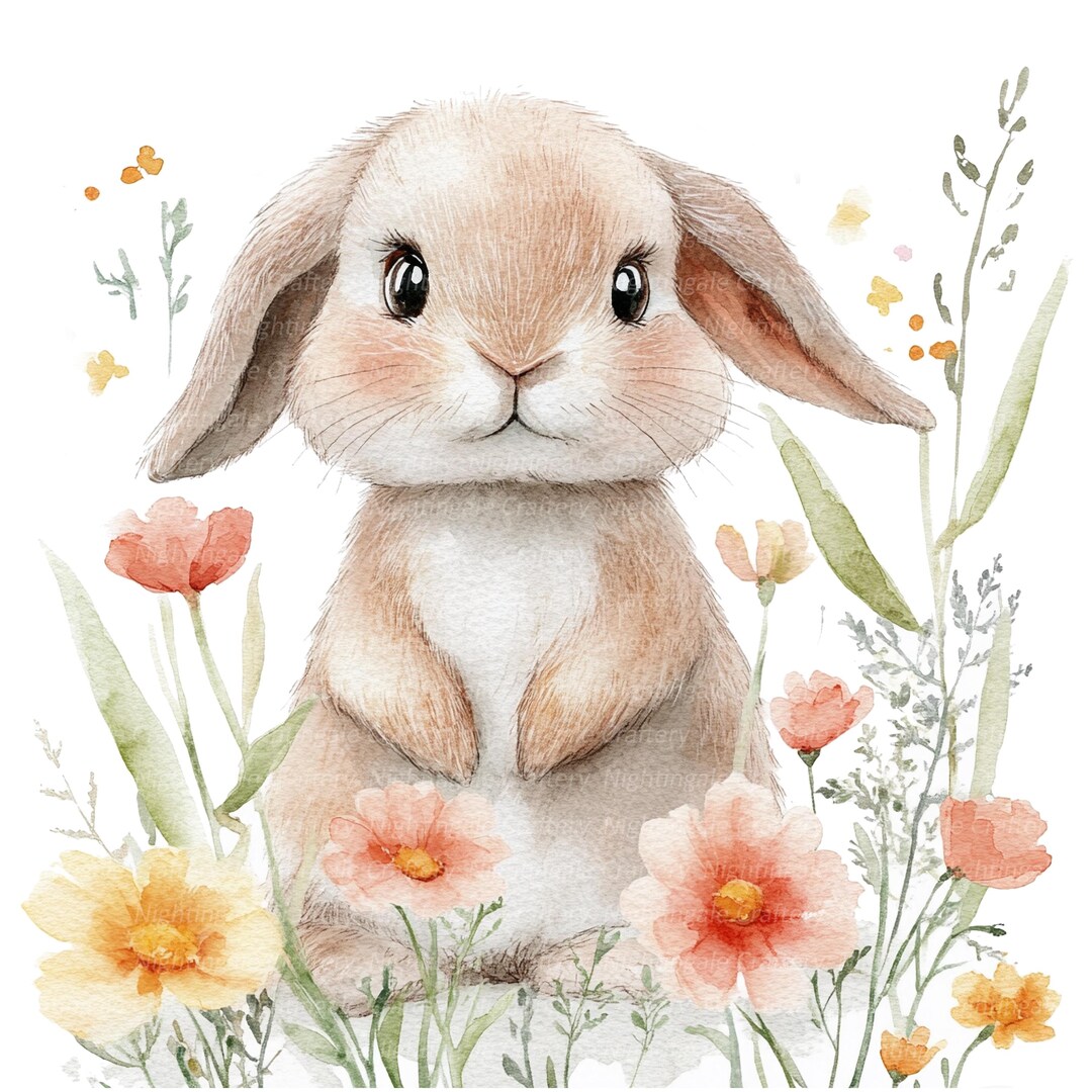 11 Floral Bunny Clipart Set 3, Cute Bunny Clipart, Printable Watercolor ...
