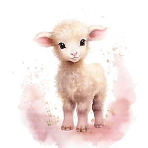 10 Cute Pink Lamb Clipart, Watercolor Lamb, Printable Watercolor clipart, High Quality JPGs, Digital download, Paper craft, junk journals