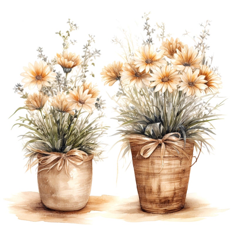 14 Rustic Flower Pots Clipart, Rustic Pots, Printable Watercolor clipart, High Quality JPGs, Digital download, Paper craft, junk journals image 3