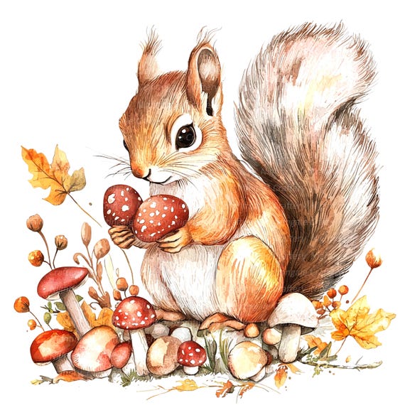 thumbnail image 2 of Autumn Forest, Two Squirrels Among Falling Leaves Stock Illustration 2 of 13
