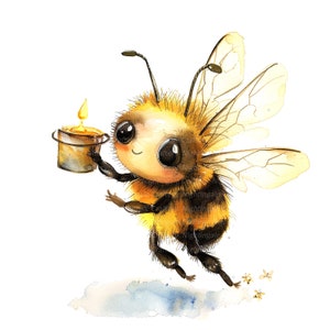 12 Bees with Honey Clipart, Cute Bee Clipart, Printable Watercolor clipart, High Quality JPG, Digital download, Paper craft, junk journal