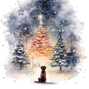 12 cliparts de chien de Noël, art de carte de Noël, clipart aquarelle imprimable, fichiers JPG de haute qualité, téléchargement numérique, créations en papier, journal de bordel