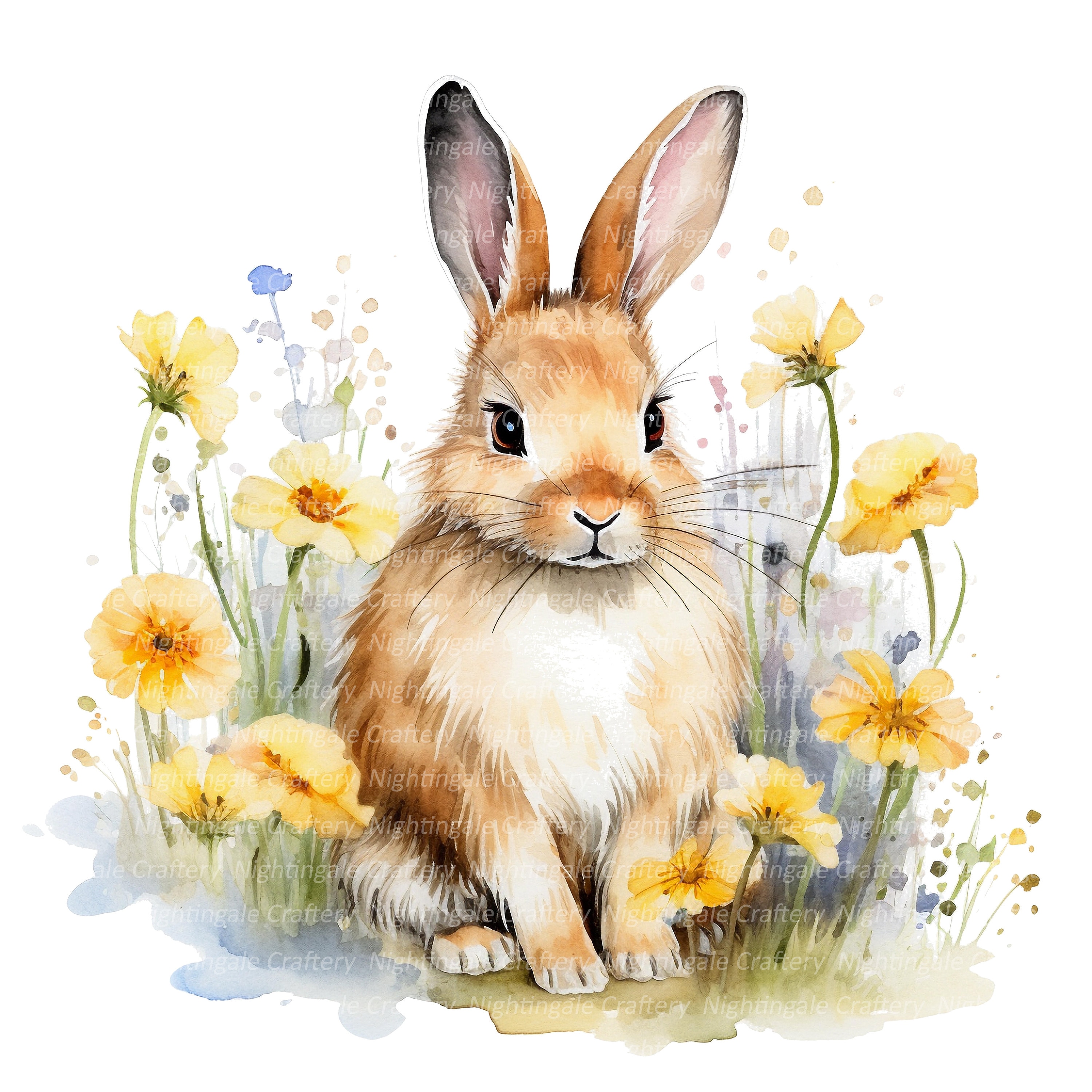 Cute Floral Bunny Clipart, Printable Watercolor Clipart, 12 High ...