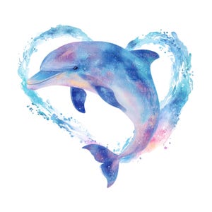 10 PNG mignon dauphin clipart, dauphins, clipart aquarelle imprimable, haute qualité JPG/PNG, téléchargement numérique, créations en papier, journal indésirable
