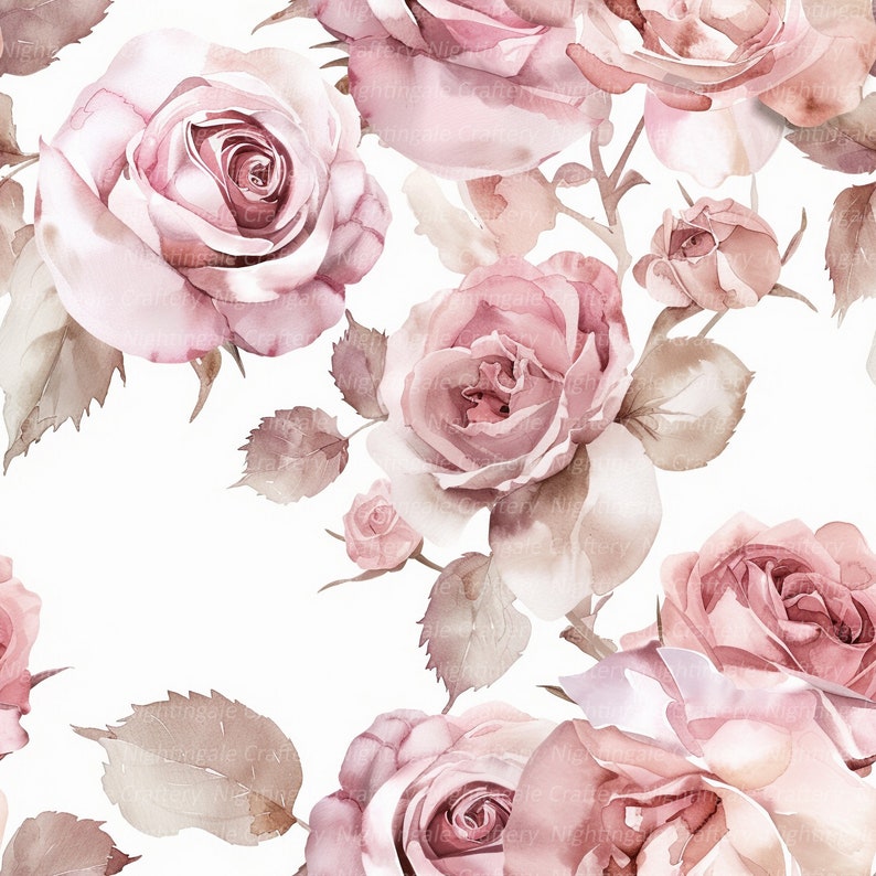 Pink Roses Pattern Paper 18 Pink Roses Background, SEAMLESS Roses Pattern, Digital Paper Pack ...