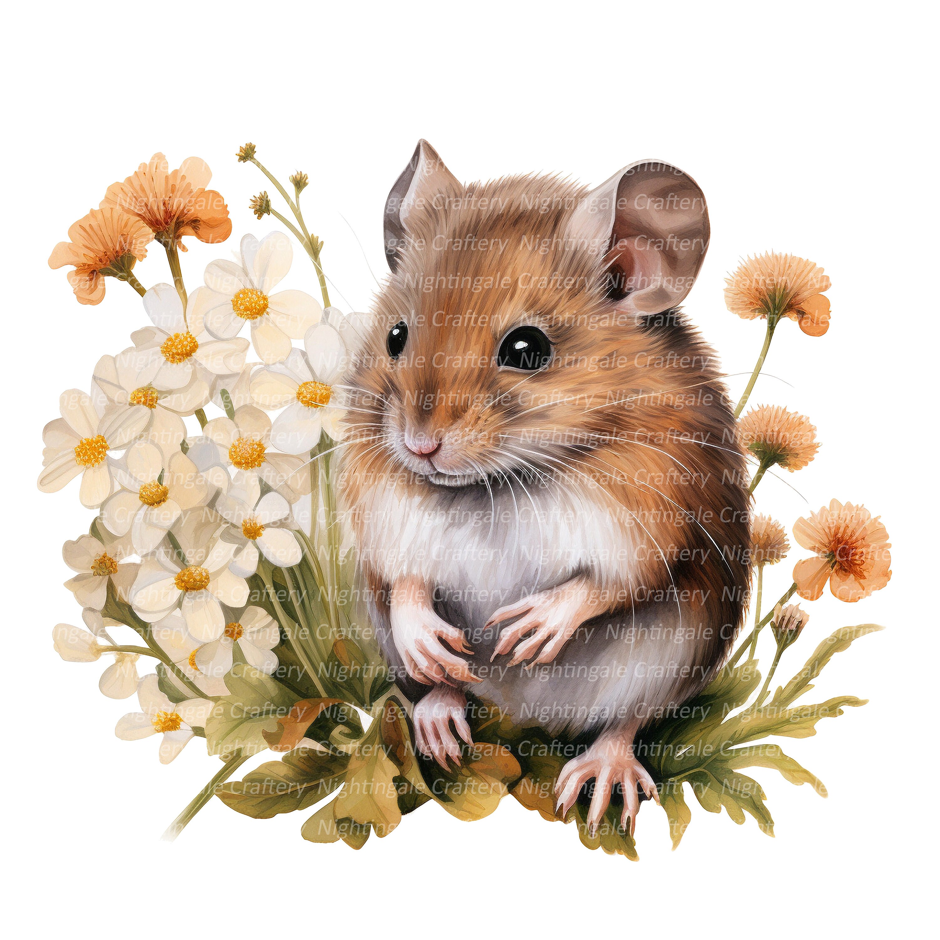Mouse in Flowers Clipart Printable Watercolor Clipart 10 - Etsy