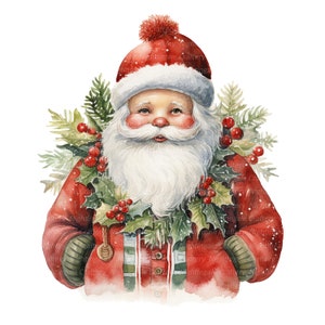 10 Clipart drôle de père Noël de Noël, clipart aquarelle imprimable, PNG de haute qualité, téléchargement numérique, créations en papier, journal de bordel