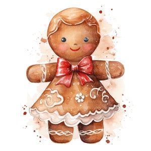 14 Gingerbread Girl Clipart, Clipart di Natale, clipart acquerello stampabile, 14 JPG di alta qualità, download digitale, artigianato di carta
