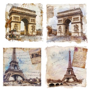 16 Vintage Postkarte Clipart, Paris Postkarte, druckbare Aquarell Clipart, hochwertige JPG, digitaler Download, Papiermodell, Junk Journals