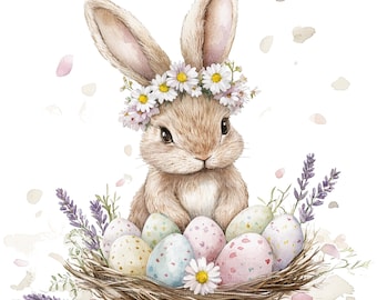 8 Easter Bunny Eggs Clipart 4, Easter Clipart, Printable Watercolor clipart, High Quality JPG/PNGs, Digital download, Paper craft, journal