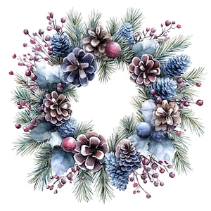 10 Winter Christmas Wreath Clipart, Winter Wreath, Watercolor clipart, High Quality JPGs, Printable clipart, Digital download, Paper craft