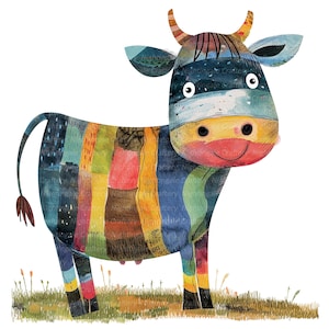 8 Whimsical Cow Clipart, Cartoon Cow Clipart, Printable Watercolor clipart, High Quality JPGs, Digital download, Paper craft, junk journals
