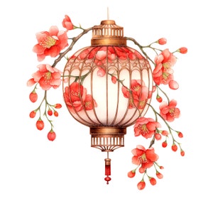 14 Clipart floreale lanterna cinese, lampada, clipart acquerello stampabile, JPG di alta qualità, download digitale, artigianato di carta, diari spazzatura
