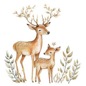 8 Deer Family Cartoon Clipart, Boho Deer Clipart, Printable Watercolor ...