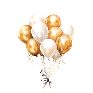 14 goldene Ballons Clipart, Party Ballons Clipart, druckbare Aquarell Clipart, 16 hochwertige JPGs, digitaler Download, Papierhandwerk