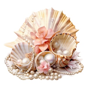 16 Clipart di perle di conchiglie, Clipart di conchiglie di mare, clipart acquerello stampabile, JPG di alta qualità, download digitale, artigianato di carta, diario spazzatura