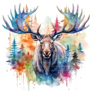 10 Abstract Moose Clipart, Printable Watercolor clipart, High Quality JPGs, Digital download, High resolution, Paper crafts, junk journals