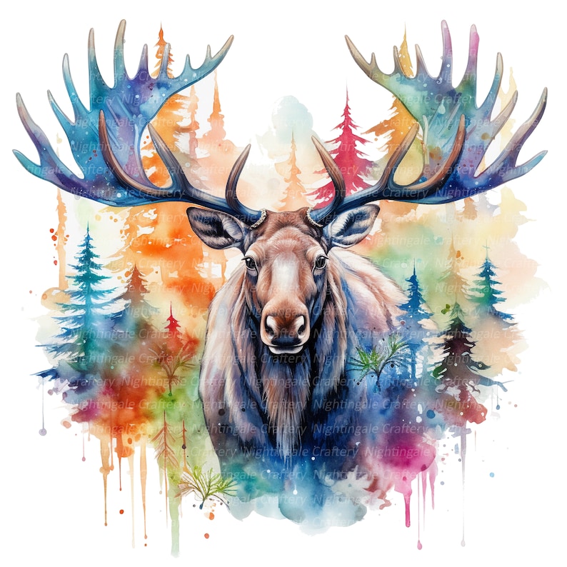 10 Abstract Moose Clipart, Printable Watercolor Clipart, High Quality ...