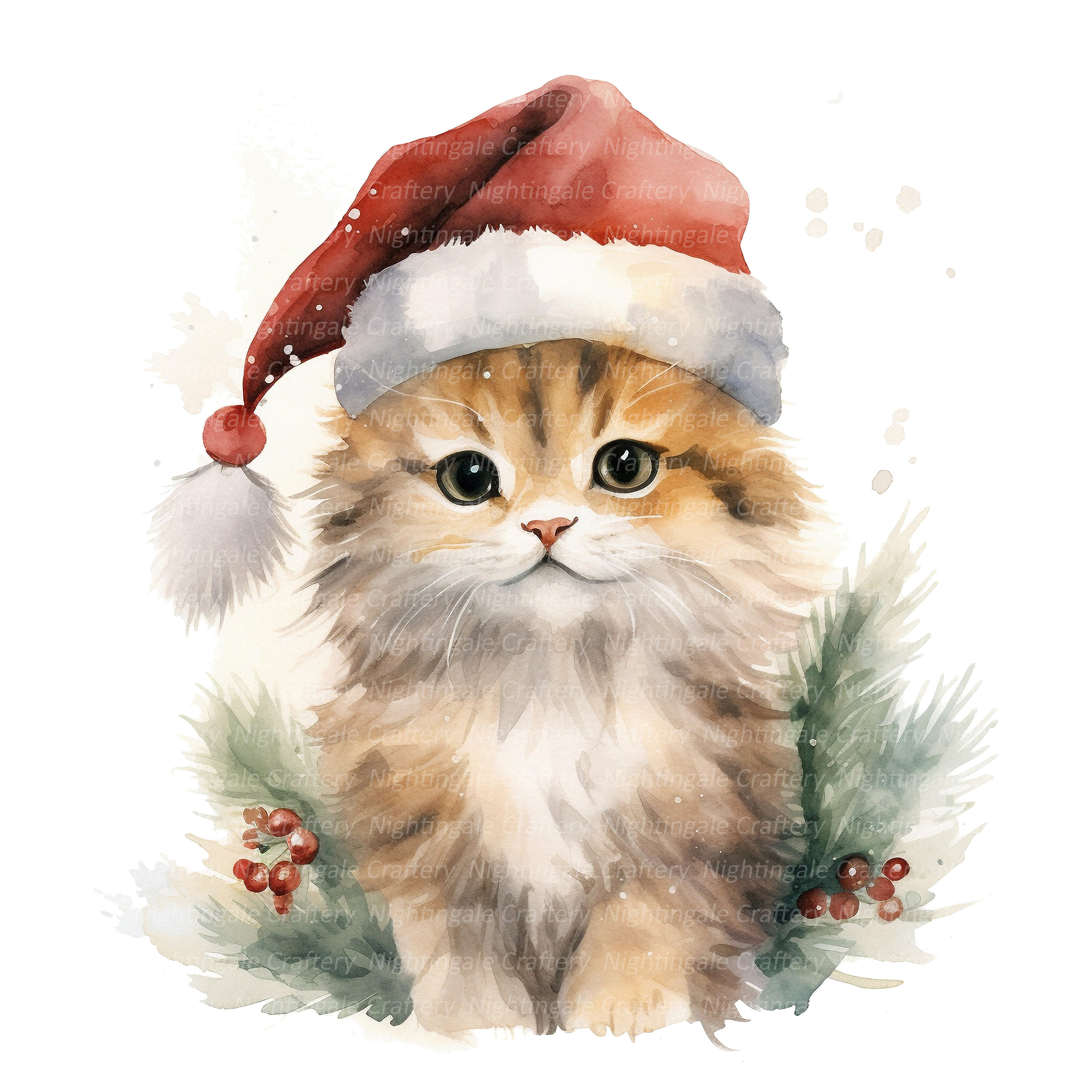 10 子猫のクリスマス帽子のクリップアート、猫のクリップアート、印刷