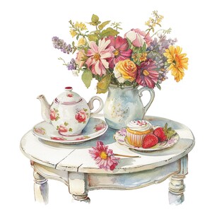 12 Vintage Breakfast Clipart, Teapot Clipart, Printable Watercolor ...