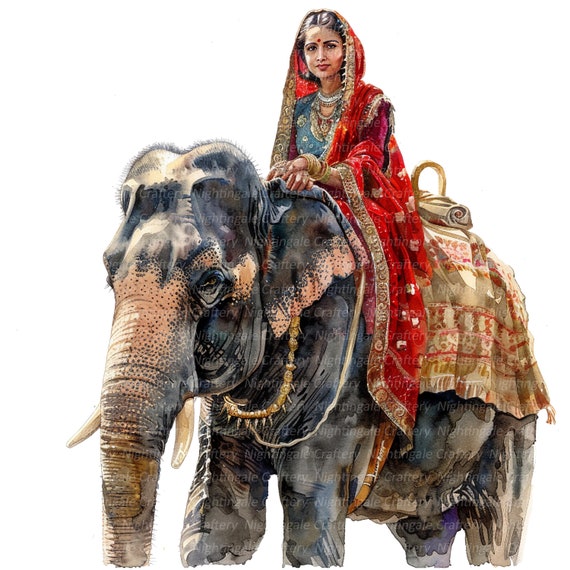 象に乗る女性 10 枚のイラスト、インド象、インド人女性、印刷可能な