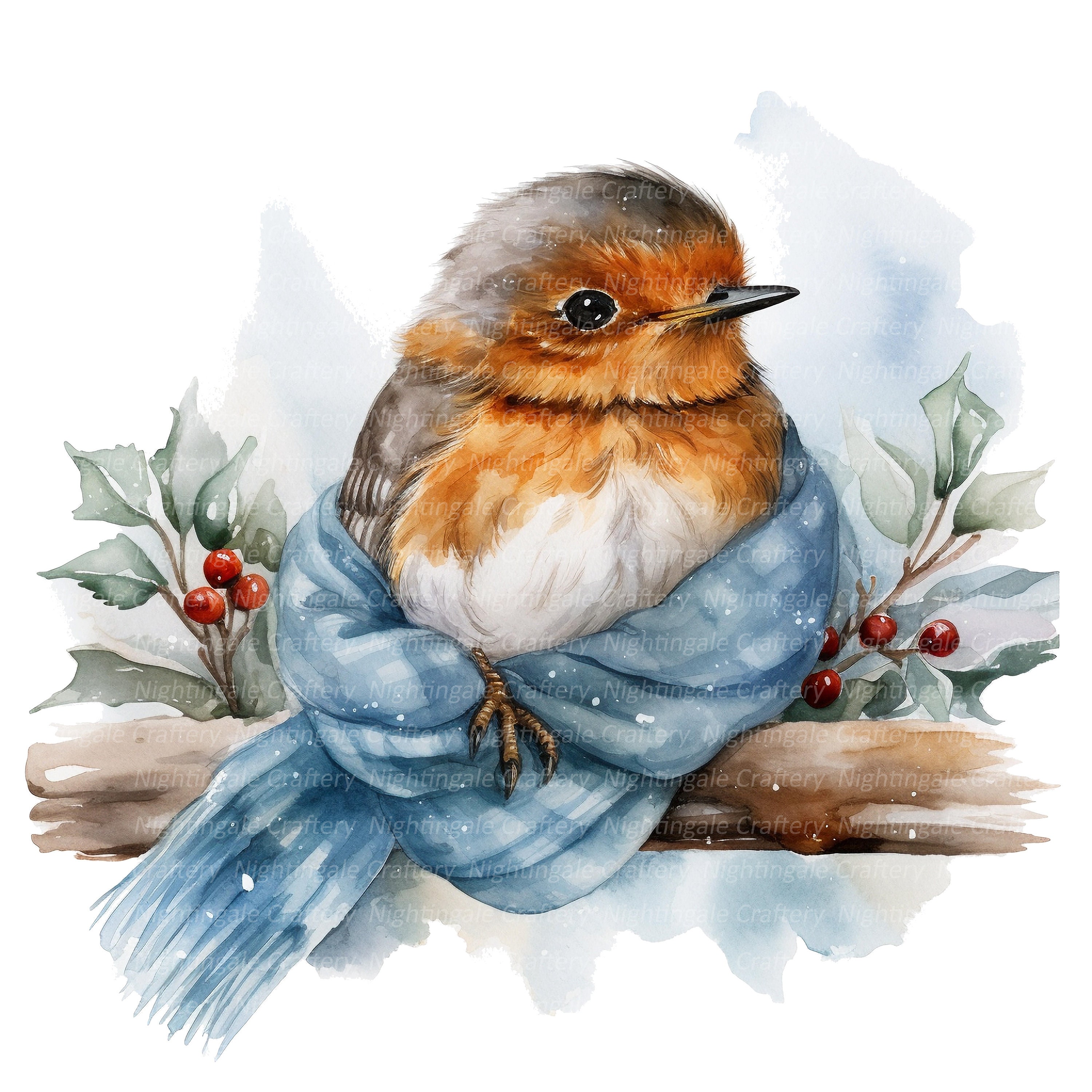 10 Robin Resting Clipart, Christmas Robin, Printable Watercolor Clipart ...