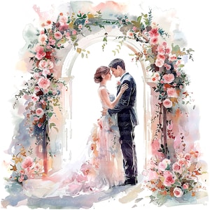 16 Clipart d'arche de mariage, faire-part de mariage, clipart aquarelle imprimable, fichiers JPG de haute qualité, téléchargement numérique, créations en papier, journaux indésirables