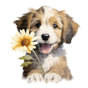 10 imágenes prediseñadas de cachorros con flores, imágenes prediseñadas de perros, imágenes prediseñadas de acuarela imprimibles, JPG/PNG de alta calidad, descarga digital, manualidades de papel, diarios basura