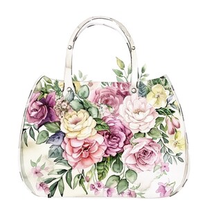 Ensemble de 12 cliparts floraux pour sac à main, sac à main floral, pochette florale, clipart numérique, clipart aquarelle imprimable, téléchargement numérique, créations en papier