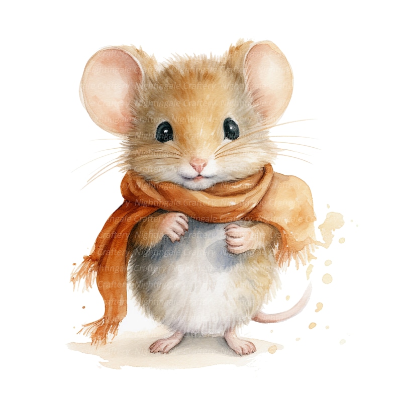  Foto zu 10 Maus mit Schal Clipart Winter Maus druckbare Aquarell - Etsy.de 