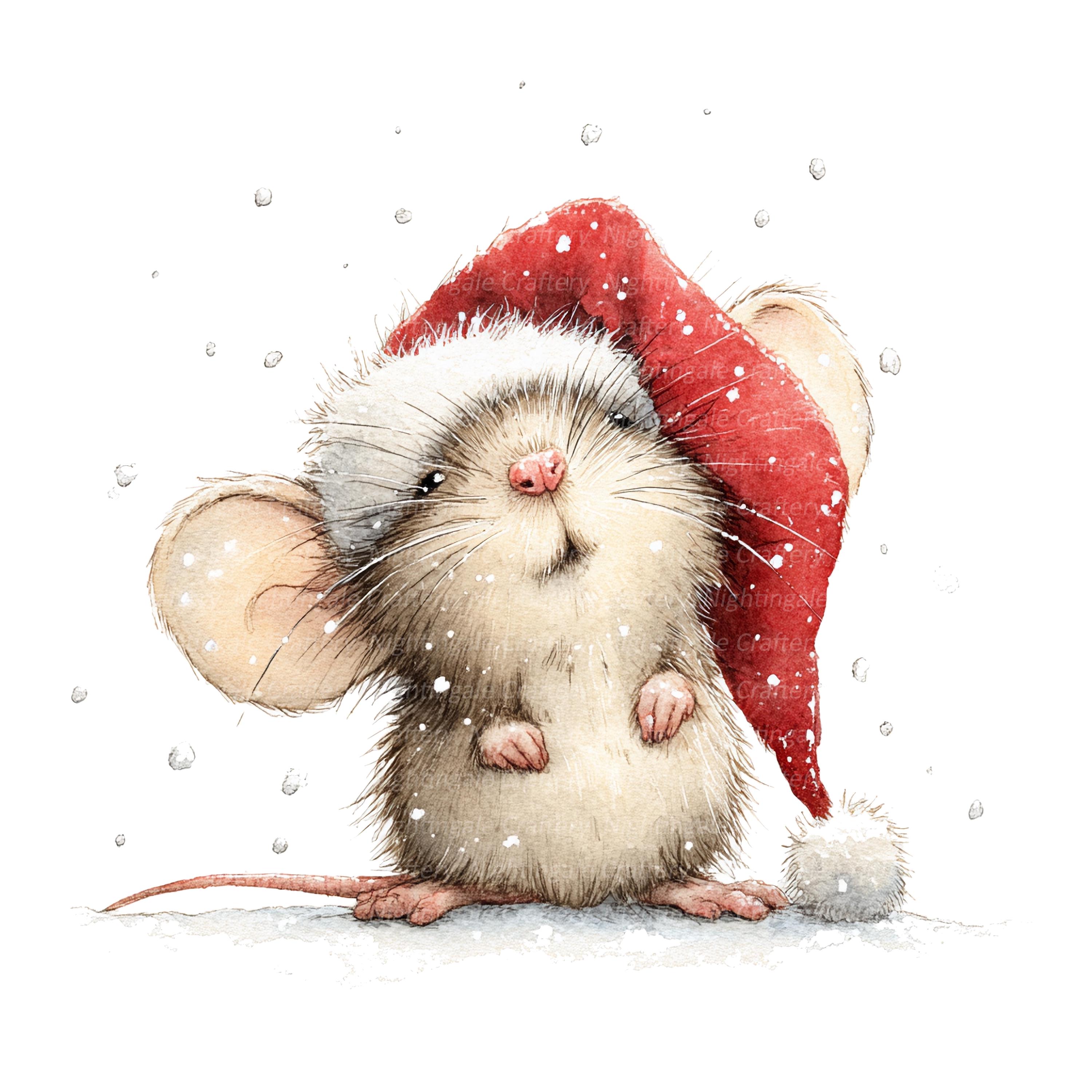 10 Christmas Mouse Santa Hat Clipart, Printable Watercolor Clipart ...