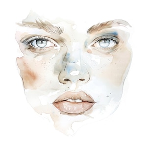 13 Clipart visage de femme 2, Clipart yeux de femme, clipart aquarelle imprimable, fichiers JPG de haute qualité, téléchargement numérique, créations en papier, journaux