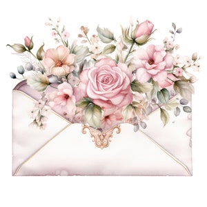 10 cliparts d'enveloppe floral vintage, Shabby Chic, clipart aquarelle imprimable, JPG de haute qualité, téléchargement numérique, créations en papier, journal indésirable