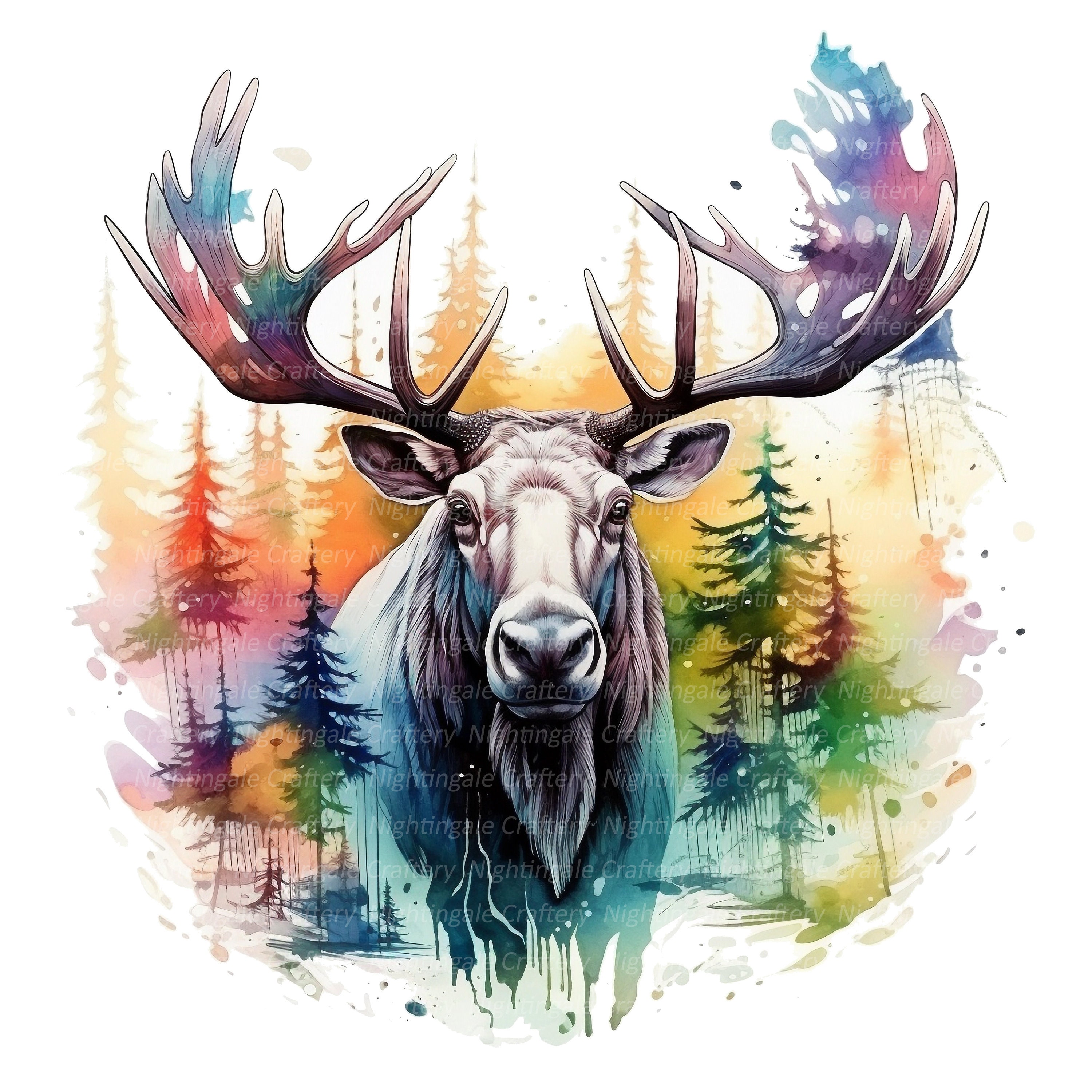 10 Abstract Moose Clipart, Printable Watercolor Clipart, High Quality ...