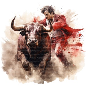 10 Matador and Bull Clipart, Bullfighter Clipart, Printable Watercolor ...