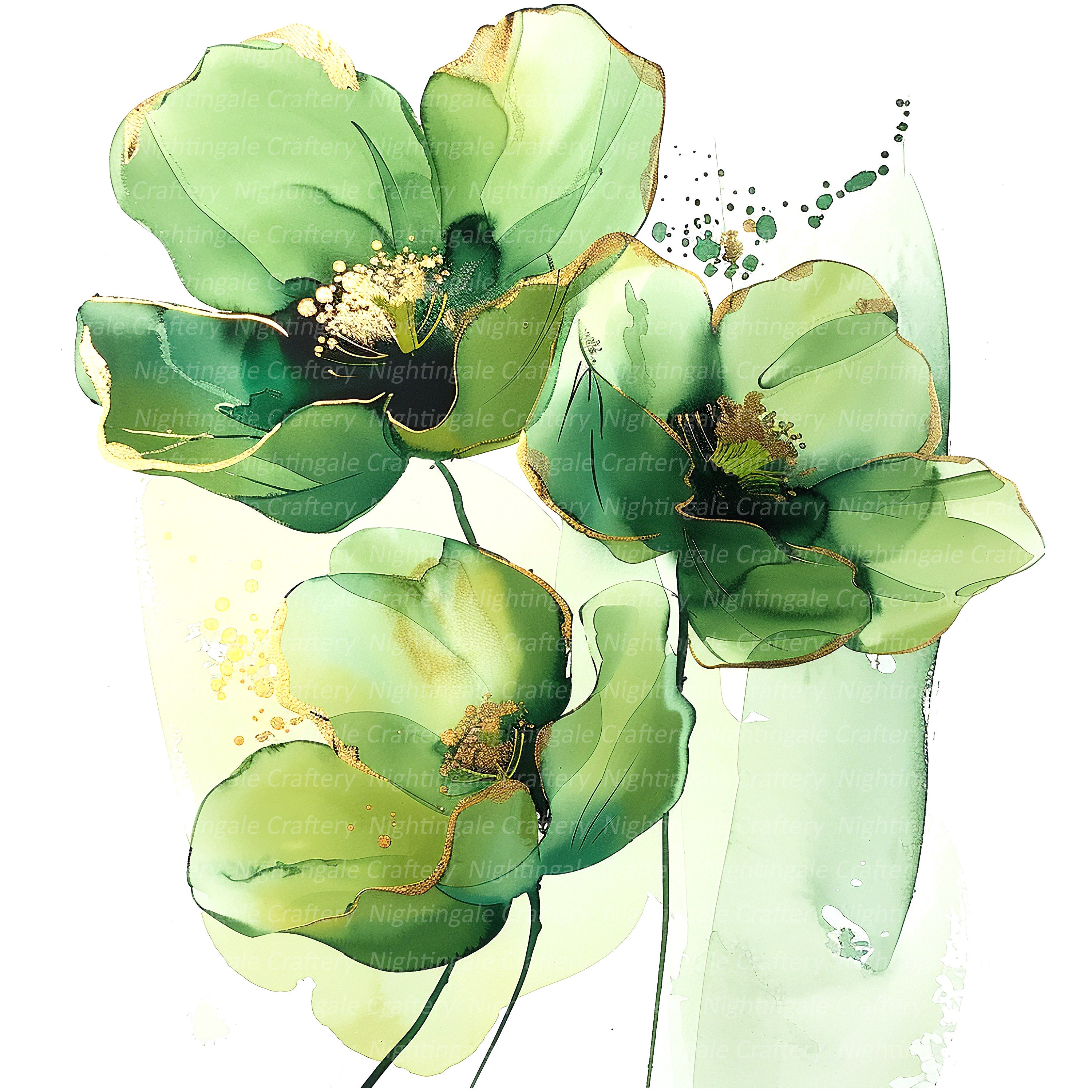 油絵アート（green flower） 8 Abstract Flowers Clipart, Lime Gold Flower, Flowers Print