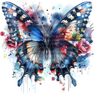 16 Blumen Schmetterling Clipart, abstrakter Schmetterling, druckbare Aquarell Clipart, hochwertige JPGs, digitaler Download, Papiermodelle