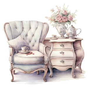 16 Floral Furniture Clipart, Shabby Chic, Printable Watercolor Clipart ...