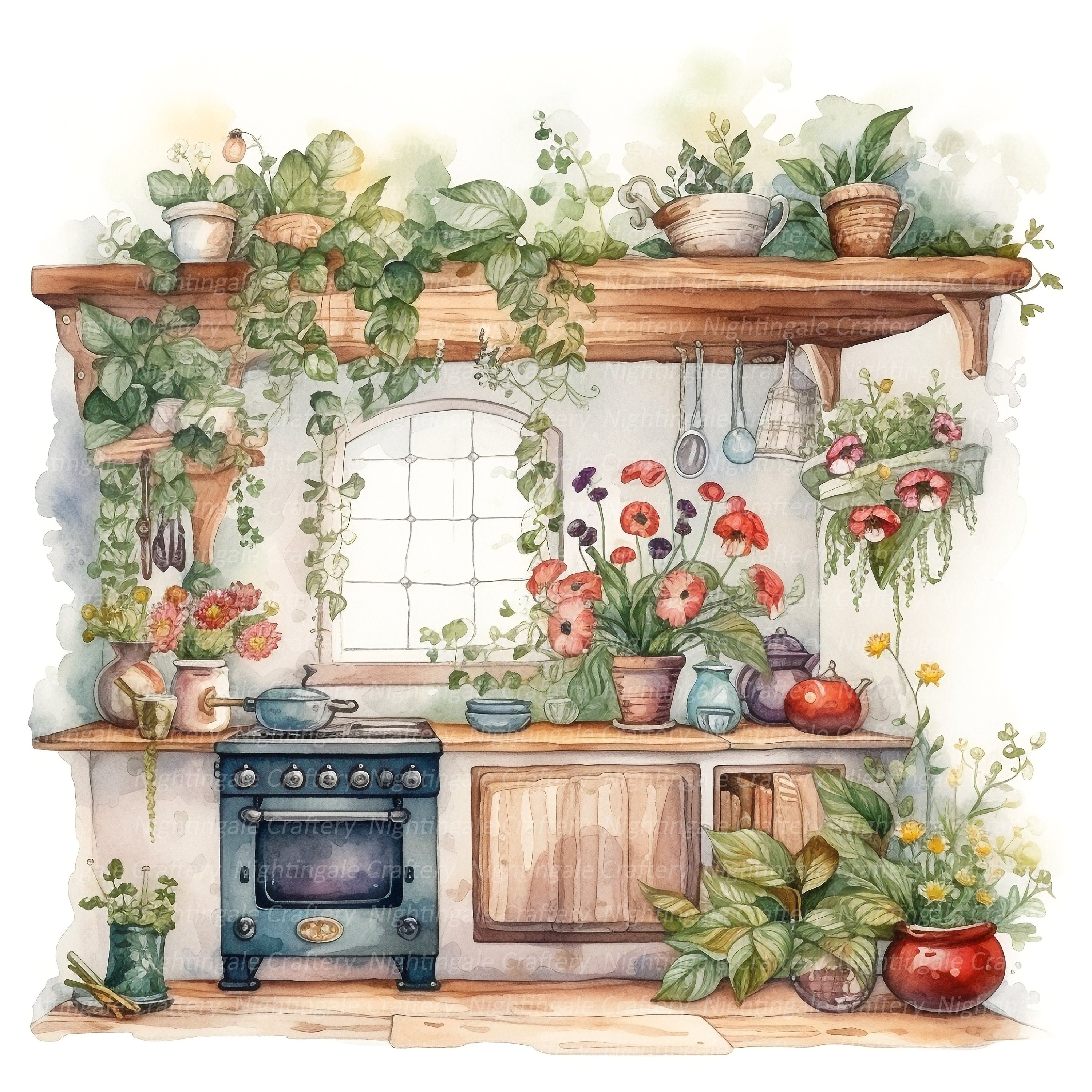 12 Fairy Kitchen Clipart, Printable Watercolor Clipart, 12 High Quality ...