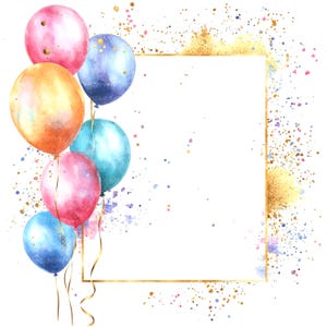 9 Geburtstag Rahmen Clipart, farbige Geburtstag Luftballons Clipart, druckbare Aquarell Clipart, hochwertige JPGs, digitaler Download, Papiermodell